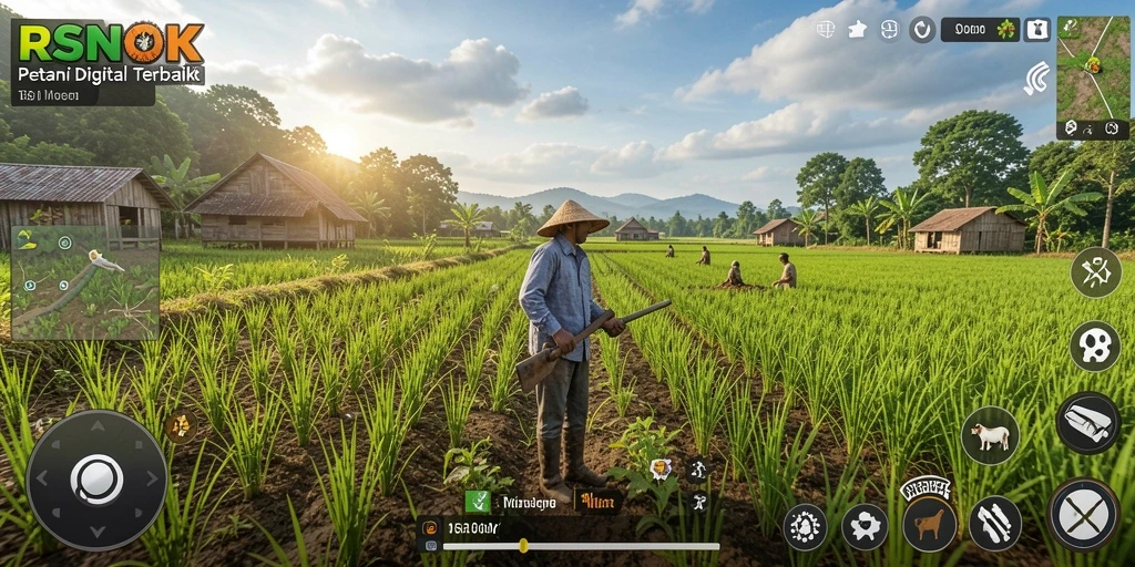 Screenshot gameplay RSNOK menampilkan ladang yang subur dan beragam tanaman.