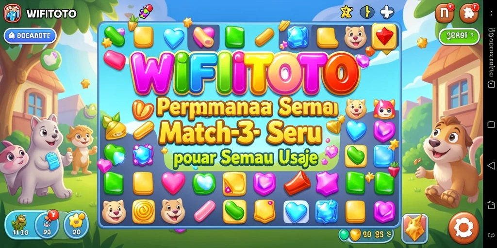 Screenshot utama gameplay WIFITOTO yang menampilkan puzzle Match-3.